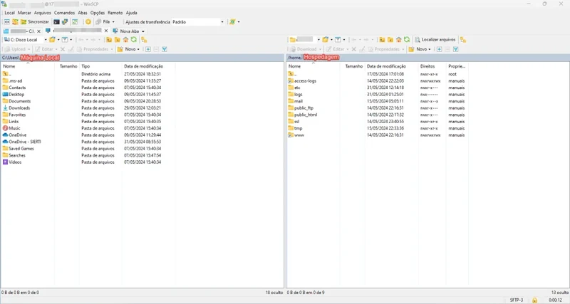 Sincronização de Pastas Opção de sincronização de pastas no WinSCP configurada para manter arquivos atualizados entre local e servidor.
